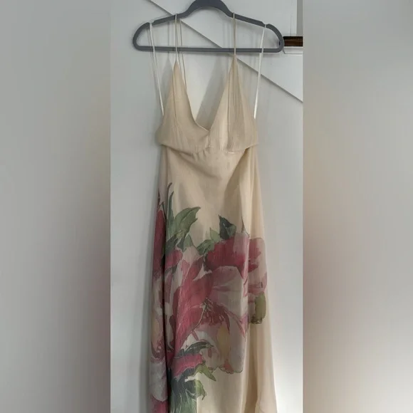 Beige zen garden cream floral print maxi dress, perfect for any formal - Picture 3 of 12